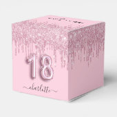 18e verjaardag zwart roze glitter druppelt je op bedankdoosjes (Achterkant)