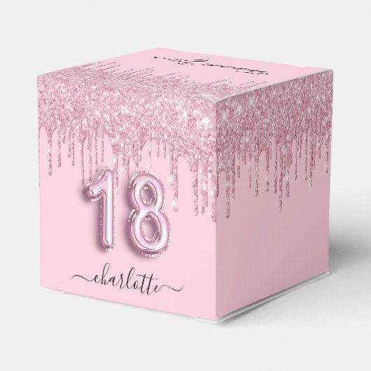 18e verjaardag zwart roze glitter druppelt je op bedankdoosjes (Achterkant)