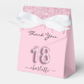 18e verjaardag zwart roze glitter druppelt je op bedankdoosjes (Voorkant Zijde)