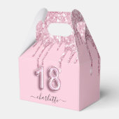 18e verjaardag zwart roze glitter druppelt je op bedankdoosjes (Achterkant)