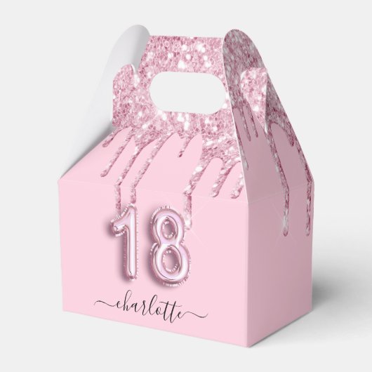 18e verjaardag zwart roze glitter druppelt je op bedankdoosjes (Achterkant)
