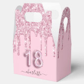 18e verjaardag zwart roze glitter druppelt je op bedankdoosjes (Geopend)