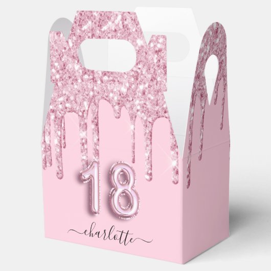 18e verjaardag zwart roze glitter druppelt je op bedankdoosjes (Geopend)