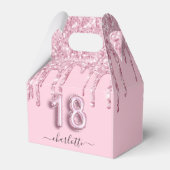 18e verjaardag zwart roze glitter druppelt je op bedankdoosjes (Voorkant Zijde)