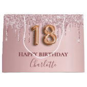 18e verjaardag zwart roze glitter druppelt monogra groot cadeauzakje (Voorkant)