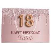 18e verjaardag zwart roze glitter druppelt monogra groot cadeauzakje (Achterkant)