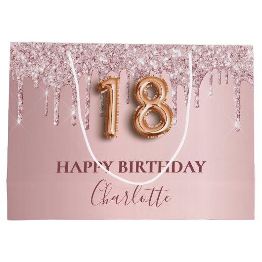 18e verjaardag zwart roze glitter druppelt monogra groot cadeauzakje (Achterkant)