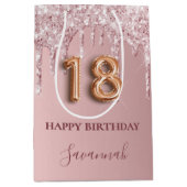 18e verjaardag zwart roze glitter druppelt monogra medium cadeauzakje (Voorkant)