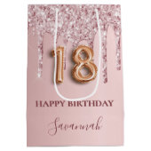 18e verjaardag zwart roze glitter druppelt monogra medium cadeauzakje (Achterkant)