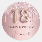 18e verjaardag zwart roze glitter druppelt naam ronde sticker (Voorkant)