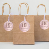 18e verjaardag zwart roze glitter druppelt naam ronde sticker