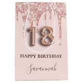 18e verjaardag zwart roze glitter druppelt roos go medium cadeauzakje (Voorkant)