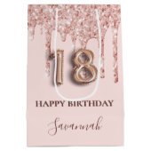 18e verjaardag zwart roze glitter druppelt roos go medium cadeauzakje (Achterkant)