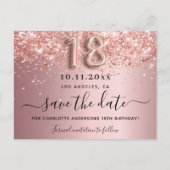 18e verjaardag zwart roze glitter sparen de datum aankondigingskaart (Voorkant)