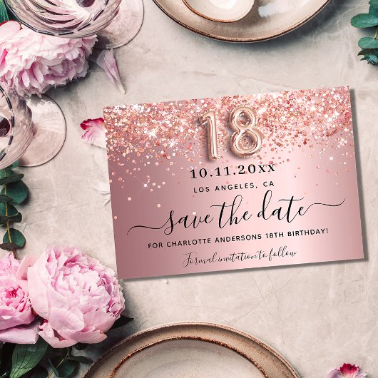 18e verjaardag zwart roze glitter sparkles save the date