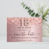18e verjaardag zwart roze glitter sparkles save the date (Staand voorkant)
