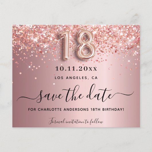 18e verjaardag zwart roze sparen de datumbegroting flyer (Voorkant)