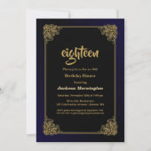 18e verjaardag zwart-wit en goud kaart (Voorkant)