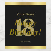 18e verjaardag zwart-wit en gouden waslabel wijn etiket (Enkel label)