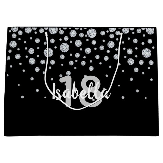 18e verjaardag zwart wit naam glamor diamanten groot cadeauzakje (Voorkant)