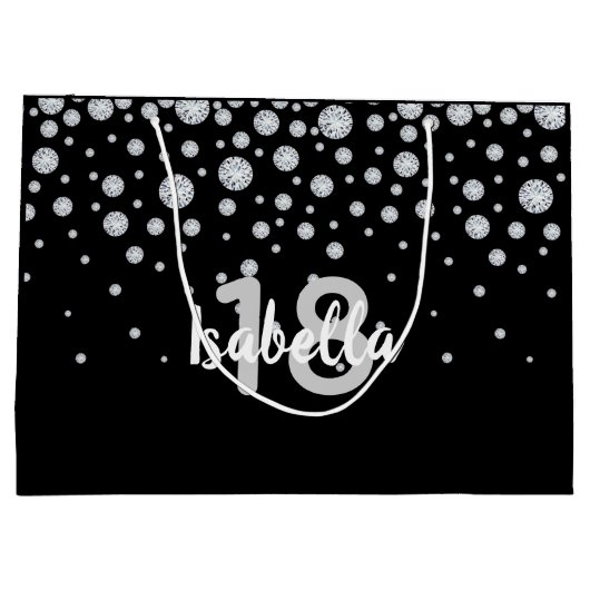 18e verjaardag zwart wit naam glamor diamanten groot cadeauzakje (Achterkant)