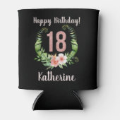 18e verjaardag zwarte bloem blikjeskoeler (Voorkant)