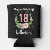 18e verjaardag zwarte bloem blikjeskoeler (Achterkant)