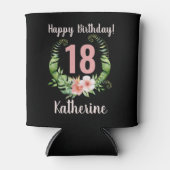 18e verjaardag zwarte bloem blikjeskoeler (Voorkant)