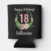 18e verjaardag zwarte bloem blikjeskoeler (Achterkant)