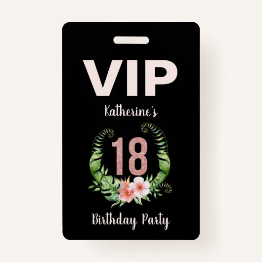 18e verjaardag zwarte bloem VIP Badge (Voorkant)