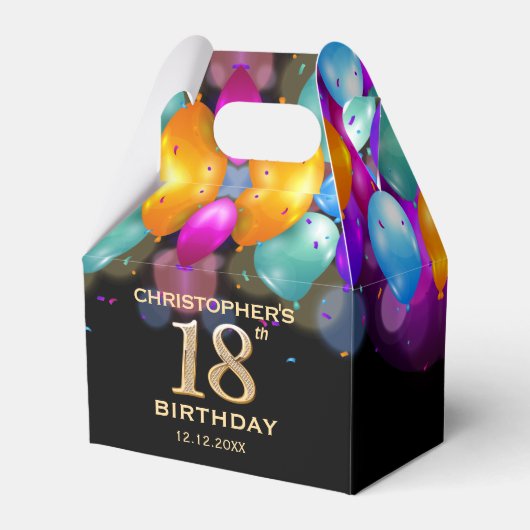 18e verjaardag Zwarte en gouden ballonnen Bedankdoosjes (Achterkant)