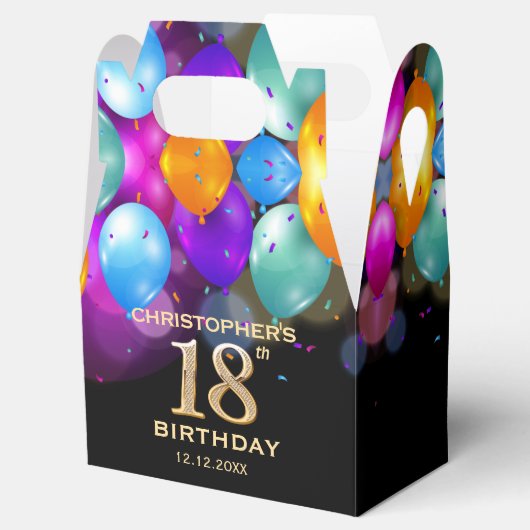 18e verjaardag Zwarte en gouden ballonnen Bedankdoosjes (Geopend)