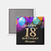 18e verjaardag Zwarte en gouden ballonnen Magneet (Voorkant / Achterkant)