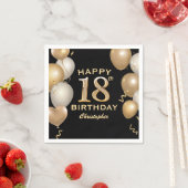 18e verjaardag Zwarte en gouden ballonnen Servet (Insitu)
