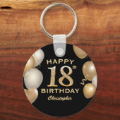 18e verjaardag Zwarte en gouden ballonnen Sleutelhanger (Voorkant)
