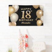 18e verjaardag Zwarte en gouden ballonnen Spandoek (Insitu)
