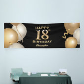 18e verjaardag Zwarte en gouden ballonnen Spandoek (Beurs)