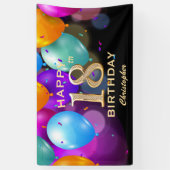 18e verjaardag Zwarte en gouden ballonnen Spandoek (Verticaal)