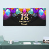18e verjaardag Zwarte en gouden ballonnen Spandoek (Beurs)