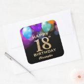 18e verjaardag Zwarte en gouden ballonnen Vierkante Sticker (Envelop)