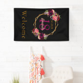 18e verjaardag zwarte floraal goud geometrische bu spandoek (Insitu)
