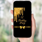 18e verjaardag zwarte gouden boog druppel kaart