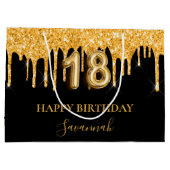 18e verjaardag zwarte gouden glitter druppelt naam groot cadeauzakje (Achterkant)