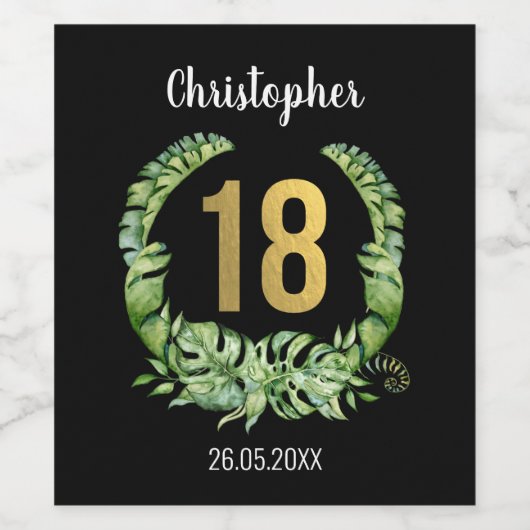 18e verjaardag zwarte gouden jongens naam wijn etiket (Enkel label)