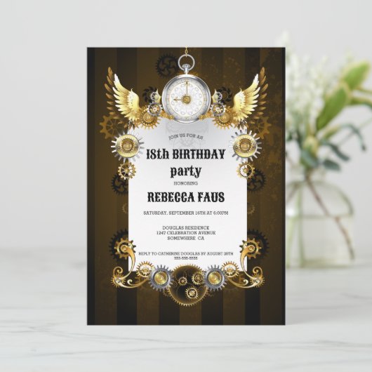 18e verjaardag zwarte gouden stoomponskaarten kaart (Staand voorkant)
