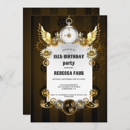 18e verjaardag zwarte gouden stoomponskaarten kaart (Voorkant / Achterkant)