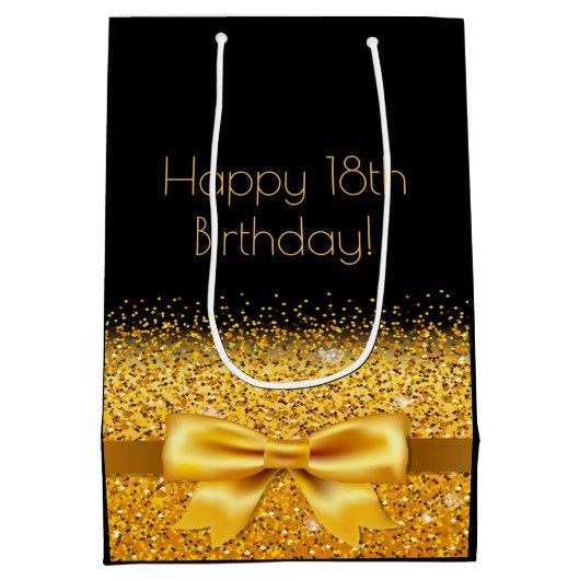 18e verjaardag zwarte goudsparkle medium cadeauzakje (Achterkant)