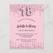 18e verjaardag zwarte roze glitter druppelt glamou uitnodiging briefkaart (Voorkant)