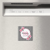 18e verjaardag zwarte strepen roze floralen magneet (Insitu (Vaatwasser))