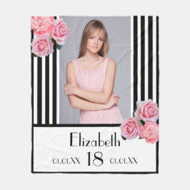 18e verjaardag zwarte witte strepen bloemfoto fleece deken